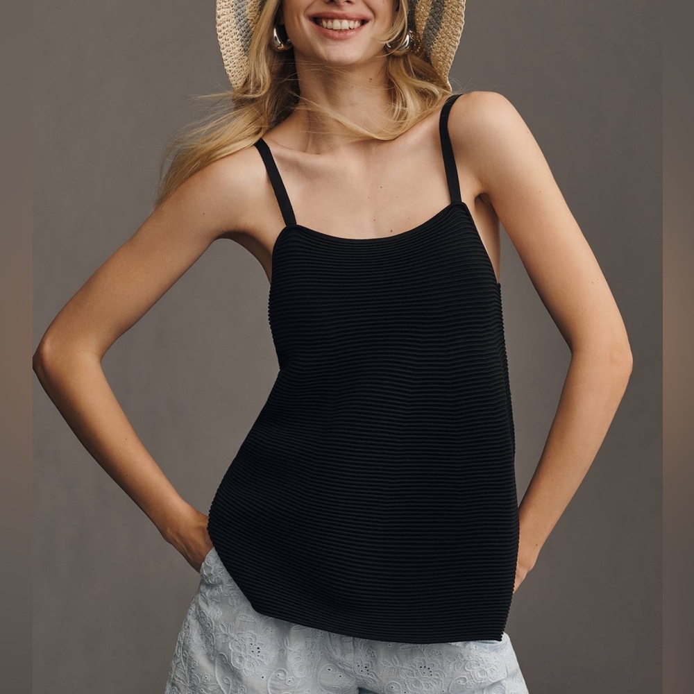 Anthropologie *FLAW* NWT Structured Black Ribbed Sweater Swing Tank